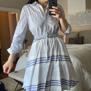 Striped DKNY fit and flare dress with collar